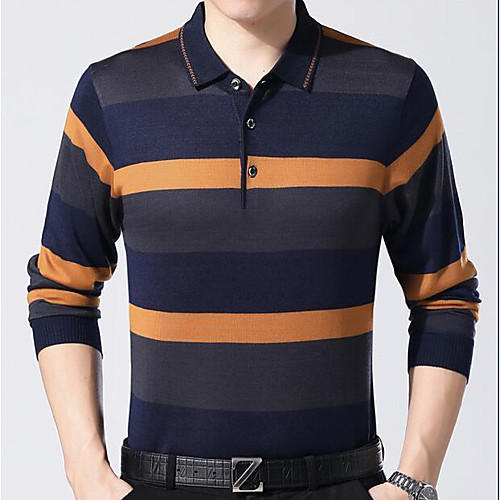 

Men's Golf Shirt Tennis Shirt Striped Long Sleeve Daily Tops Business Basic Yellow