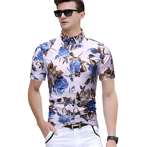 

Men's Shirt Floral Short Sleeve Daily Tops Tropical Button Down Collar White Black Red