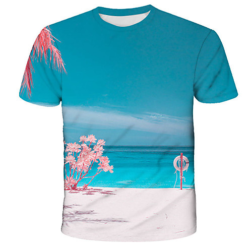 

Men's T shirt Shirt Graphic Print Short Sleeve Daily Tops Streetwear Exaggerated Round Neck Blue