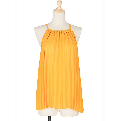 

Women's Blouse Shirt Solid Colored Halter Neck Tops Yellow