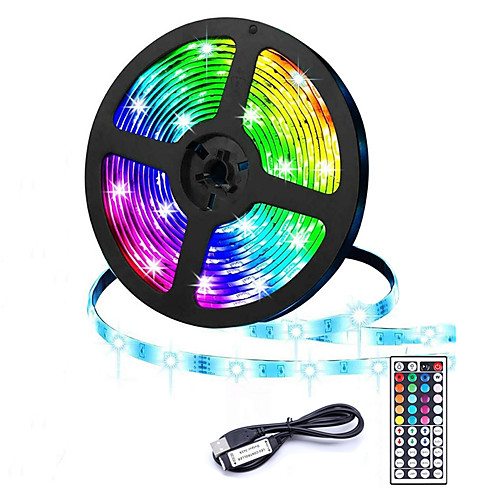 

USB LED Light Strip 5m 300 LEDs 20 Multi Colors 2835 RGB LED Light Strip 44-Key Remote Control for Home Kitchen Party Christmas Decoration