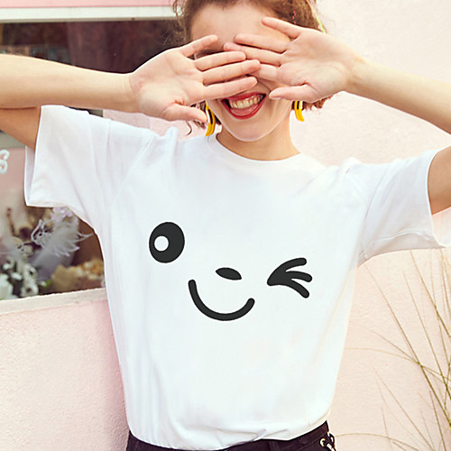 

Women's T shirt Graphic Prints Print Round Neck Basic Tops 100% Cotton White Black Yellow