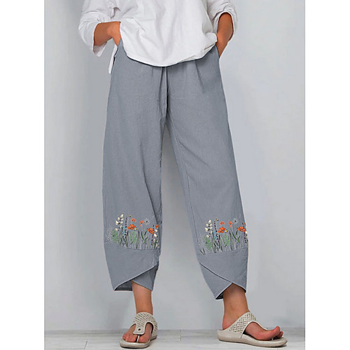 

Women's Basic Quick Dry Loose Chinos Pants Floral Purple Navy Blue Gray