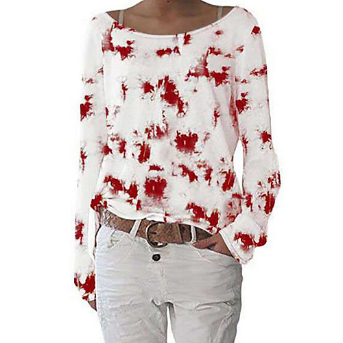 

Women's T shirt Tie Dye Long Sleeve Round Neck Tops Loose Cotton Blue Purple Wine