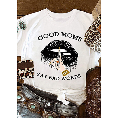 

Women's T shirt Graphic Text Graphic Prints Print Round Neck Basic Tops 100% Cotton White