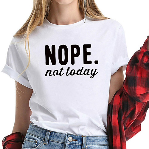 

Women's T shirt Letter Print Round Neck Basic Tops 100% Cotton White Black Yellow