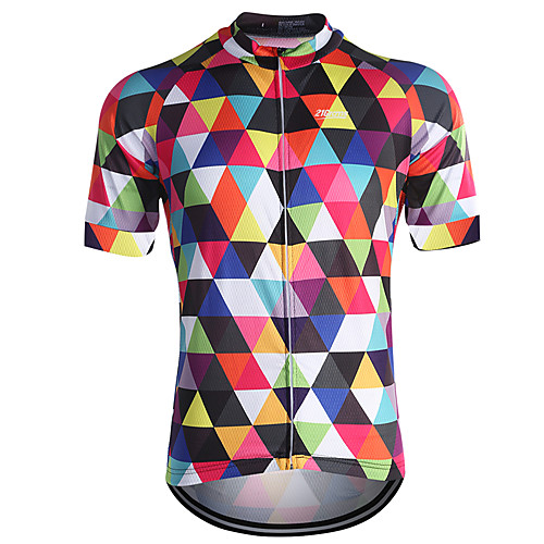 

21Grams Men's Short Sleeve Cycling Jersey Summer Coolmax Red / Green Blue Purple Rainbow Plaid Checkered Bike Jersey Quick Dry Breathable Back Pocket Sweat wicking Sports Rainbow Mountain Bike MTB