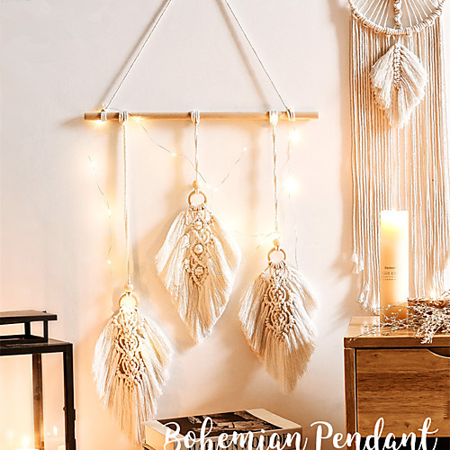 

Hand Woven Macrame Wall Hanging Ornament Bohemian Boho Art Decor Home Bedroom Living Room Decoration Nordic Handmade Tassel Cotton Leaf