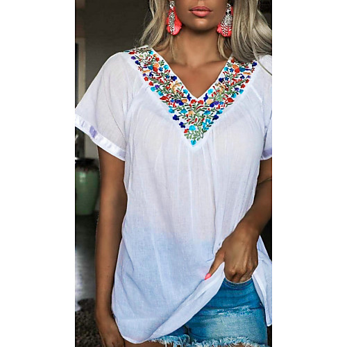 

Women's T shirt Galaxy Print V Neck Basic Tops White