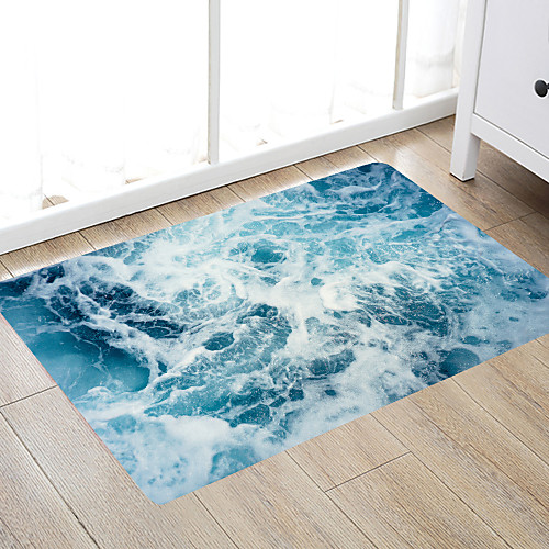 

Blue Ocean Wave Modern Bath Mats Nonwoven / Memory Foam Novelty Bathroom