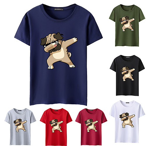 

Men's T shirt Shirt Cartoon Animal Print Short Sleeve Daily Tops Cotton Basic Round Neck White Red Wine