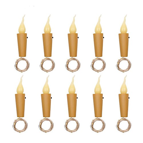 

10pcs 2M 20 LED Candle String Light Christmas Gift Wine Bottle Mini Flame Cork Lamp Decoration for Christmas Holiday Wedding Date Home Bar Valentine's Day