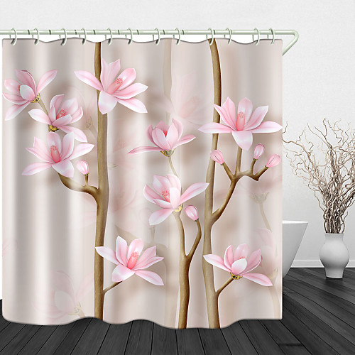 

Beautiful Flowers Digital Print Waterproof Fabric Shower Curtain For Bathroom Home Decor Covered Bathtub Curtains Liner Includes With Hooks