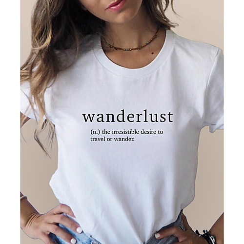 

Women's T shirt Graphic Text Letter Print Round Neck Basic Tops 100% Cotton White