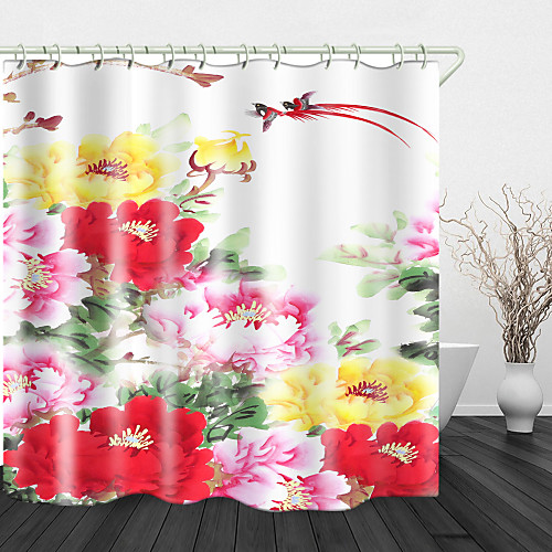 

Colorful Peonies Digital Print Waterproof Fabric Shower Curtain for Bathroom Home Decor Covered Bathtub Curtains Liner Includes with Hooks