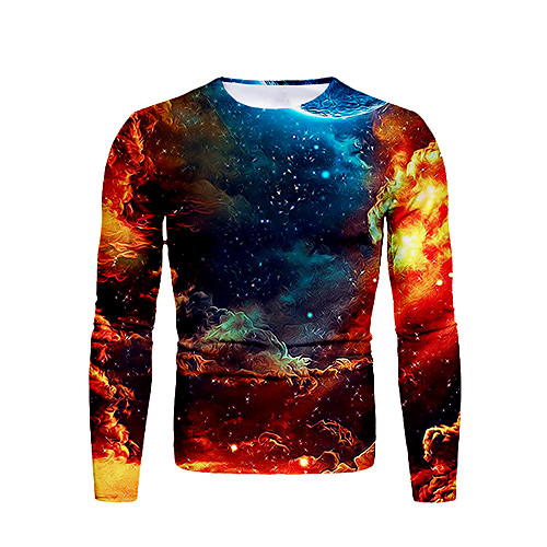 

Men's T shirt Graphic Plus Size Print Long Sleeve Daily Tops Streetwear Rainbow