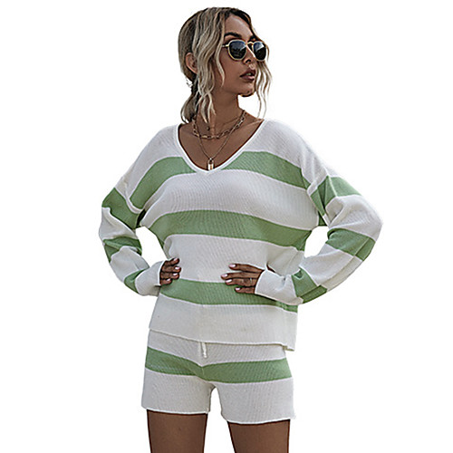 

Women's Basic Streetwear Striped Two Piece Set Sweatshirt Pant Loungewear Drawstring Tops