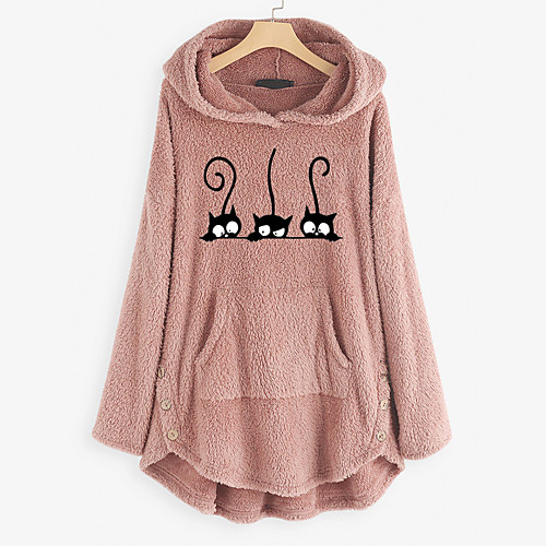 

Women's Hoodie Teddy Coat Cartoon Animal Front Pocket Daily non-printing Basic Hoodies Sweatshirts Loose Oversized Yellow Blushing Pink