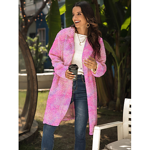 

Women's Coat Daily Fall & Winter Long Coat V Neck Regular Fit Streetwear Jacket Long Sleeve Tie Dye Blushing Pink