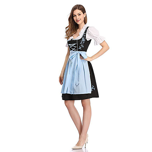 

Carnival Oktoberfest Beer Trachtenkleider Women's Top Dress Apron Bavarian Vacation Dress Costume White Light Blue / Cotton