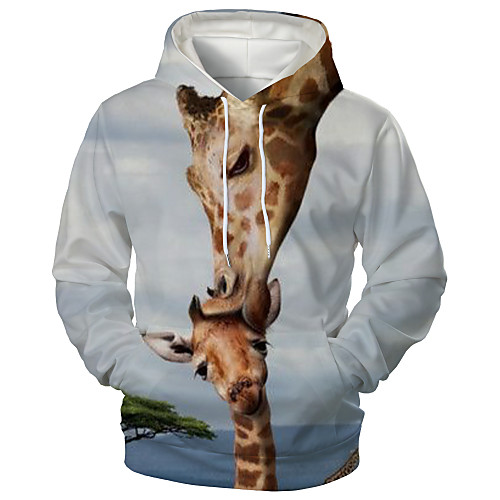 

Men's Hoodie Graphic Animal Hooded Daily Going out 3D Print Casual Hoodies Sweatshirts White