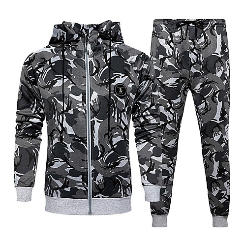 

Men's Activewear Set Camouflage Hooded Daily Other Prints Basic Hoodies Sweatshirts Gray Khaki Red