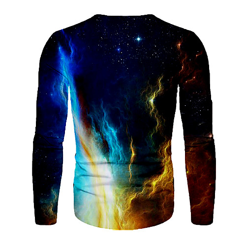 

Men's T shirt 3D Print Galaxy Graphic Long Sleeve Daily Tops Basic Black