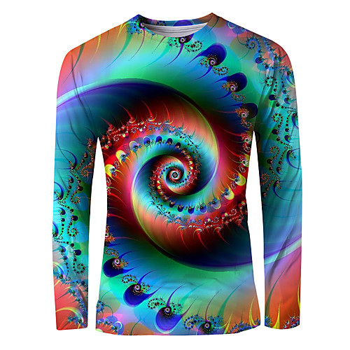 

Men's T shirt 3D Print Graphic Optical Illusion Long Sleeve Daily Tops Basic Elegant Rainbow