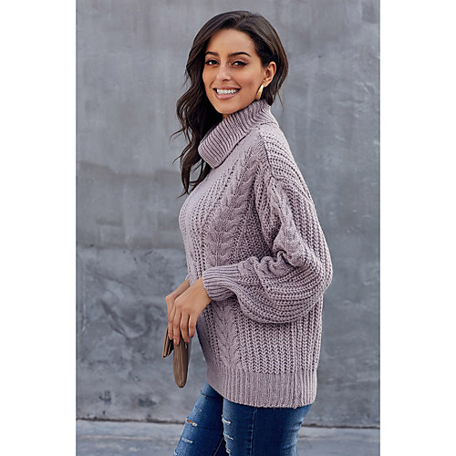 

Women's Basic Knitted Solid Colored Pullover Long Sleeve Sweater Cardigans Turtleneck Fall Winter Blue Purple Yellow