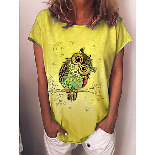 

Women's T shirt Animal Print Round Neck Basic Tops Yellow Light Green