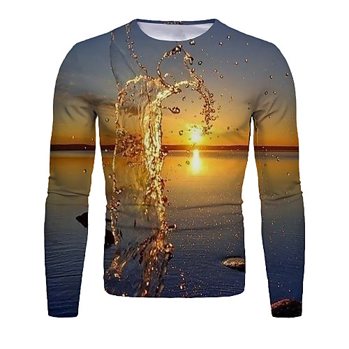 

Men's T shirt Graphic Long Sleeve Daily Tops Basic Elegant Gold