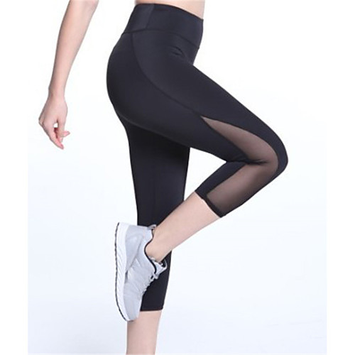 

Women's Yoga Pants Patchwork Tights Capri Leggings Tummy Control Butt Lift White Black Mesh Yoga Fitness Gym Workout Summer Sports Activewear Stretchy