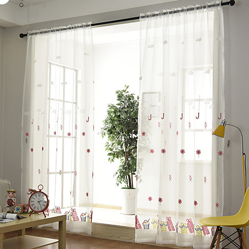 

2 Panels Sheer Curtains for Living Room, Floral Leaf Embroidery Sheer Curtains for Bedroom Embroidery Window Curtains