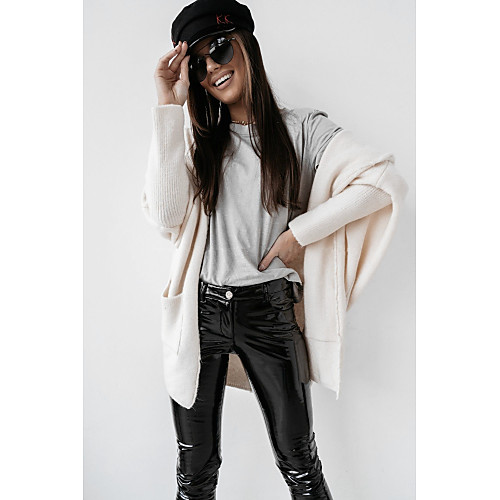 

Women's Basic Hollow Out Knitted Solid Color Plain Cardigan Acrylic Fibers Half Sleeve Sweater Cardigans Hooded Fall Winter White Red Yellow