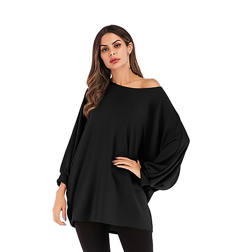 

Women's T shirt Solid Colored Long Sleeve Round Neck Basic Tops Black Khaki