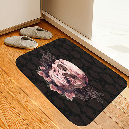 

Flowers Kitten Girl Modern Bath Mats Nonwoven / Memory Foam Novelty Bathroom