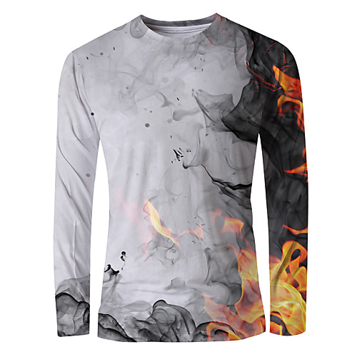 

Men's T shirt Shirt Graphic Flame Print Long Sleeve Daily Tops Basic Elegant Round Neck White