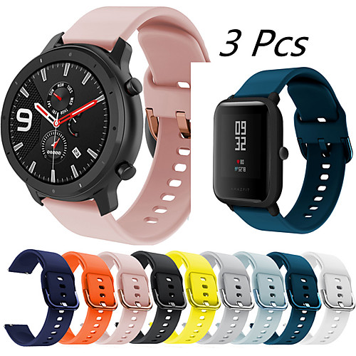 

3 Pcs Sport Silicone Watch Band for Amazfit GTR 47mm 42mm / GTS / Bip S / Bip Youth / Stratos 3 / Stratos 2 2S/Pace 1/Mi Watch Color/ Mi Haylou Replaceable Bracelet Wrist Strap Wristband