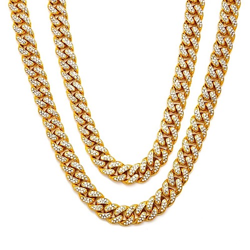 

Men's White Crystal Long Necklace Patchwork Friends Hip Hop Alloy Silver Gold 55 cm Necklace Jewelry 1pc For Party Evening Street