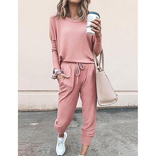 

Women's Solid Colored Plain Two Piece Set Tracksuit T shirt Pant Loungewear Jogger Pants 2 Piece Tops