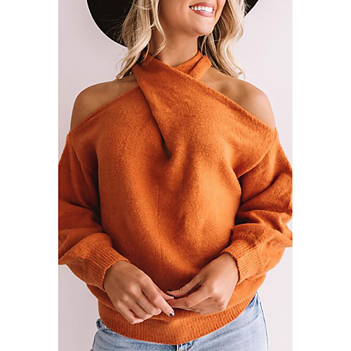 

Women's Basic Knitted Solid Colored Pullover Long Sleeve Sweater Cardigans V Neck Fall Winter Black Red Blushing Pink