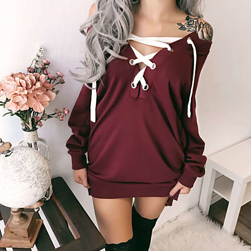 

Women's Hoodie Pullover Solid Colored V Neck Daily Casual Hoodies Sweatshirts Loose Long Wine Gray Black