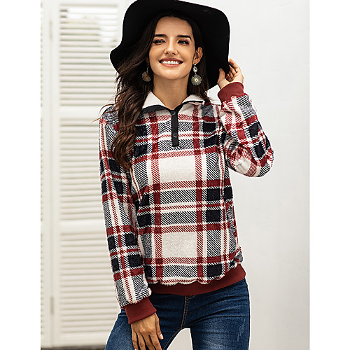 

Women's Pullover Sweatshirt Houndstooth Daily non-printing Basic Hoodies Sweatshirts Red