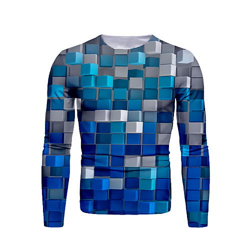 

Men's T shirt Shirt Graphic Print Long Sleeve Daily Tops Basic Round Neck Blue / Sports