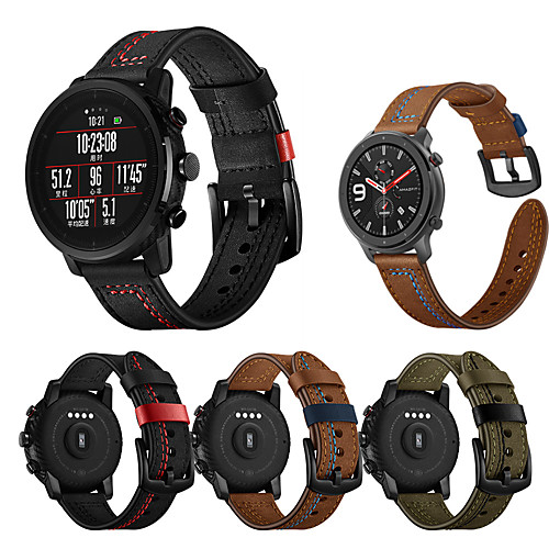 

22mm Leather Watch Band for Amazfit GTR 47mm / Amazfit Stratos 3 / Amazfit Pace 1 / Amazfit Stratos 2 2S / Xiaomi Watch Color / Xiaomi Heylou Solar LS05 Replaceable Bracelet Wrist Strap Wristband