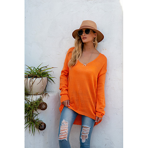 

Women's Basic Knitted Solid Color Plain Pullover Acrylic Fibers Long Sleeve Sweater Cardigans V Neck Fall Winter White Black Blushing Pink
