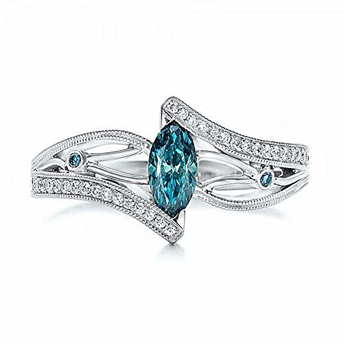 

potelin premium quality women's 925 sterling silver crystal filled round shape ring jewelry blue,9