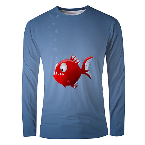 

Men's T shirt Shirt 3D Print Graphic Animal Long Sleeve Daily Tops Basic Elegant Round Neck Blue
