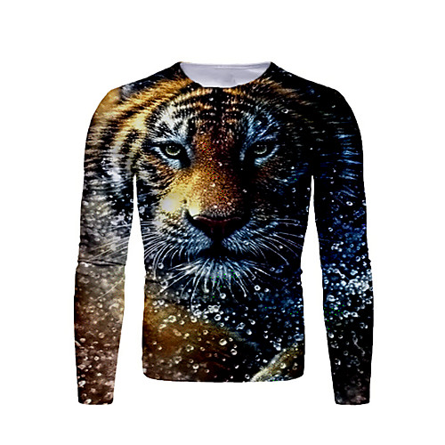 

Men's T shirt Shirt Graphic Animal Print Long Sleeve Daily Tops Basic Round Neck Black / Sports