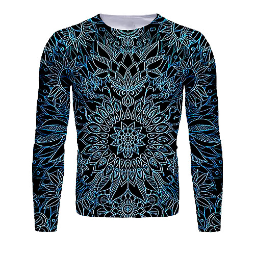 

Men's T shirt Shirt 3D Print Floral Graphic Long Sleeve Daily Tops Basic Round Neck Dusty Blue